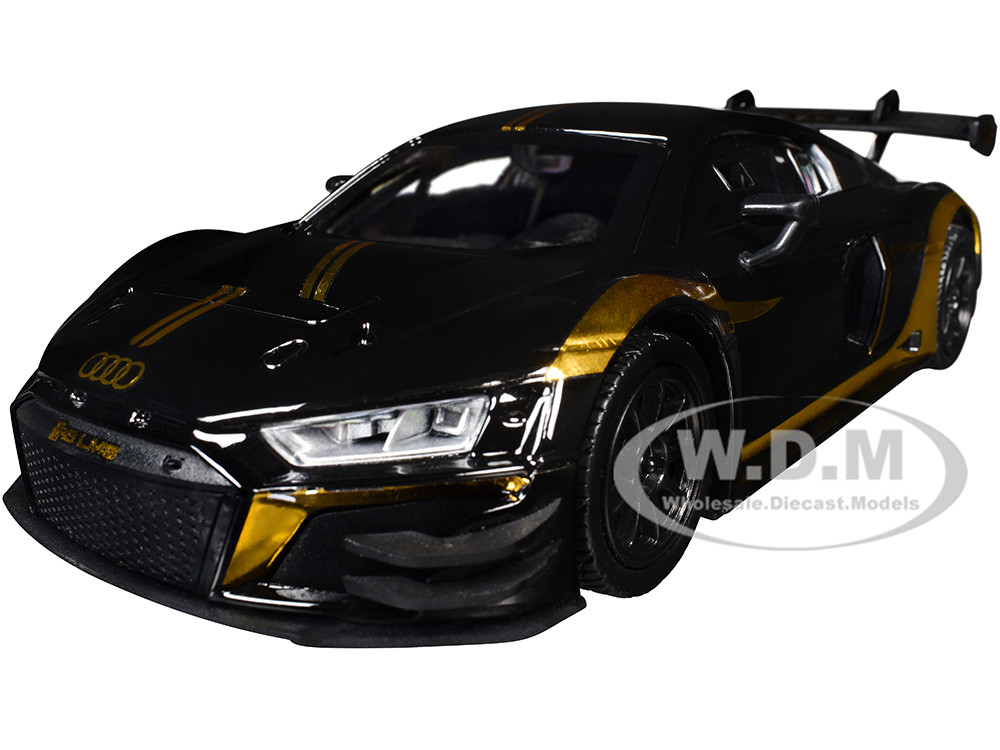 Audi R8 LMS GT3 Black with Gold Stripes and Graphics "Midnight Eclipse" Series 1/24 Diecast Model Car by Motormax diecast model