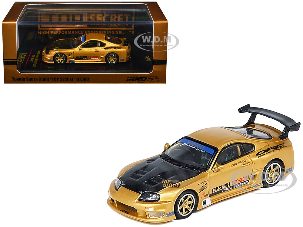 Toyota Supra (A80) "Top Secret" GT300 RHD (Right Hand Drive) Gold Metallic with Carbon Hood 1/64 Diecast Model Car by Inno Models diecast model