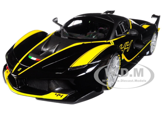 Ferrari FXX-K #44 Black with Yellow Stripes "Signature Series" 1/18 Diecast Model Car by Bburago diecast model