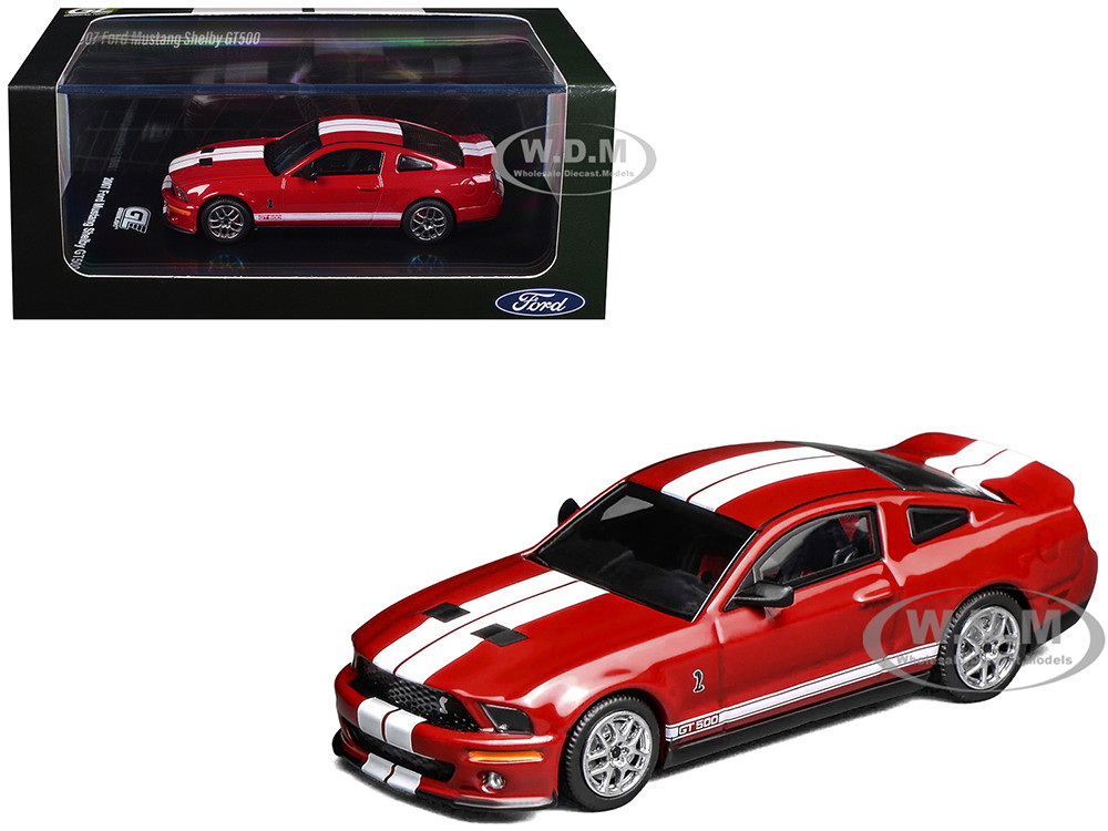 2007 Ford Mustang Shelby GT500 Torch Red with White Stripes 1/64 Diecast Model Car by MotorHelix & Greenlight diecast model