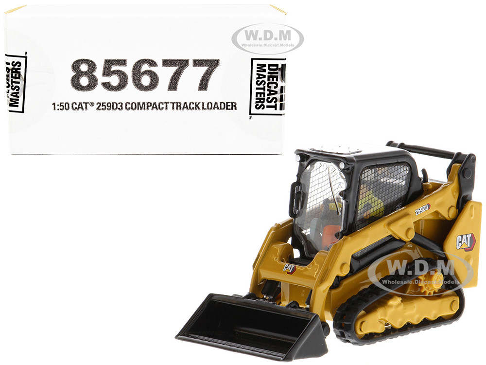 CAT Caterpillar 259D3 Compact Track Loader with Work Tools and Operator Yellow "High Line Series" 1/50 Diecast Model by Diecast Masters diecast model