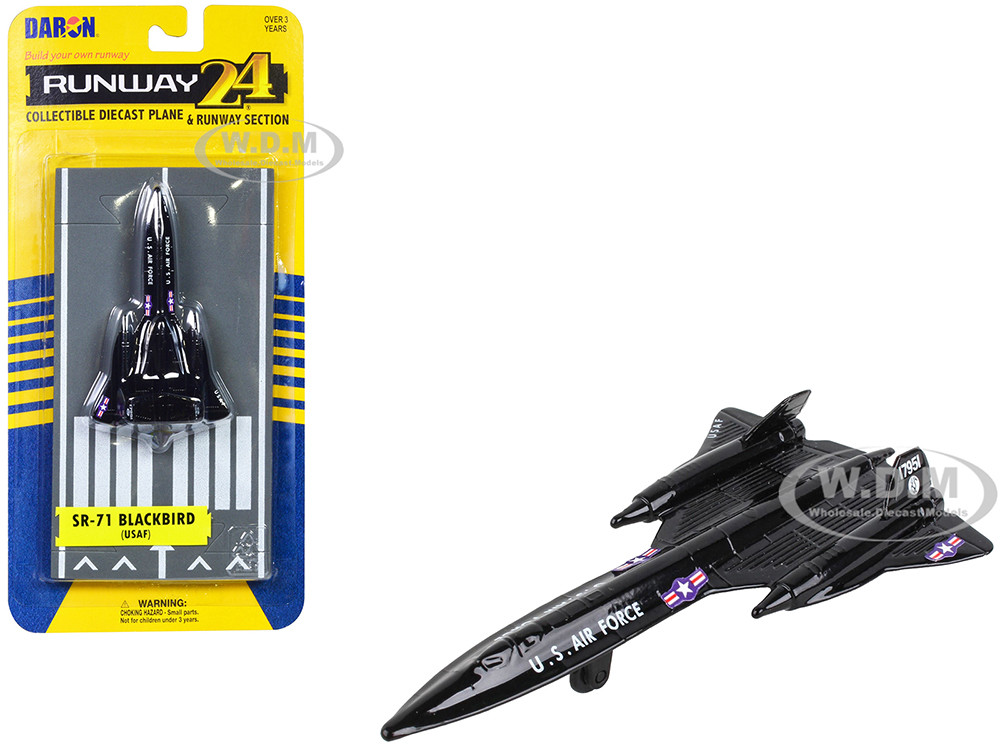 Lockheed SR-71 Blackbird Aircraft Black "United States Air Force" with Runway Section Diecast Model Airplane by Runway24 diecast model