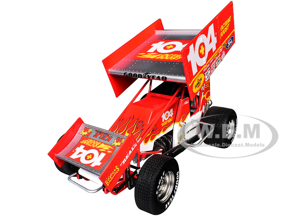 Winged Sprint Car #104+ Jeff Swindell "Octane Boost" Red with Graphics "National Sprint Car Hall of Fame" 1/18 Diecast Model Car by ACME diecast model
