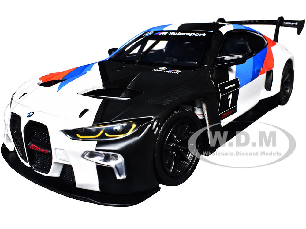 BMW M4 GT3 #1 White with Black, Blue and Red Graphics "GT Racing" Series 1/24 Diecast Model Car by Motormax diecast model