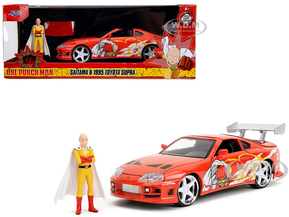 1995 Toyota Supra Red with Graphics and Saitama Diecast Figure "One Punch Man" (2015-2019) TV Series 1/24 Diecast Model by Jada diecast model