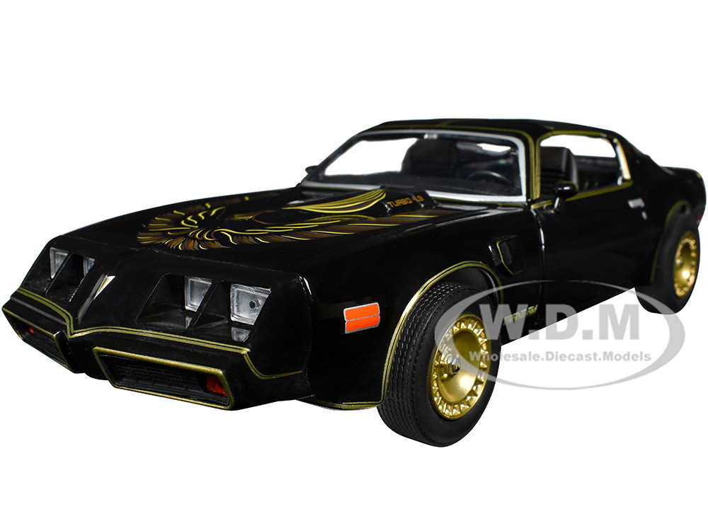 1980 Pontiac Firebird Trans Am T/A Turbo 4.9L Starlite Black with Golden Eagle Hood and Stripes 1/24 Diecast Model Car by Greenlight diecast model