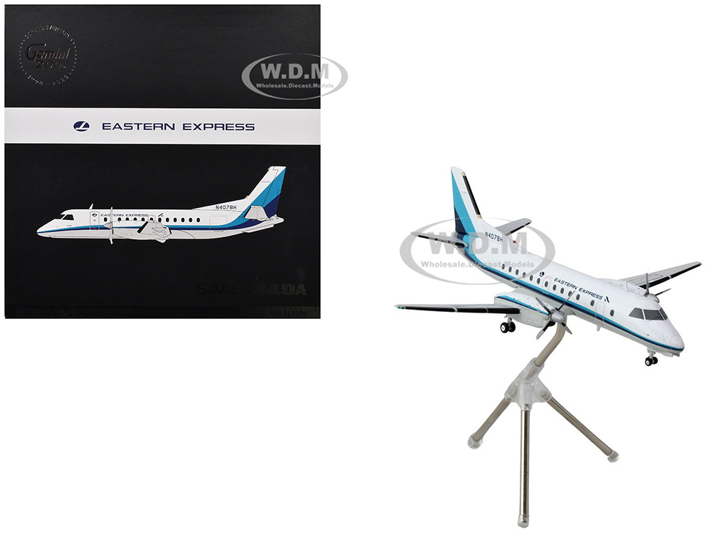 Saab 340A Commercial Aircraft "Eastern Express/Bar Harbor" (N407BH) White with Blue Stripes "Gemini 200" Series 1/200 Diecast Model Airplane by GeminiJets diecast model