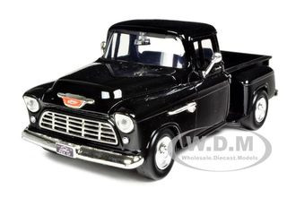 1955 Chevrolet 5100 Stepside Pickup Truck Black 1/24 Diecast Car Model by Motormax diecast model