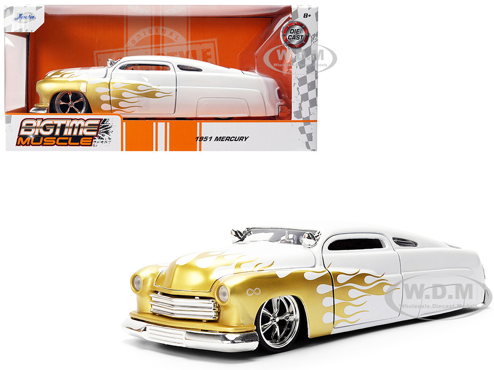 1951 Mercury Coupe White with Gold Flames "Bigtime Muscle" Series 1/24 Diecast Model Car by Jada diecast model