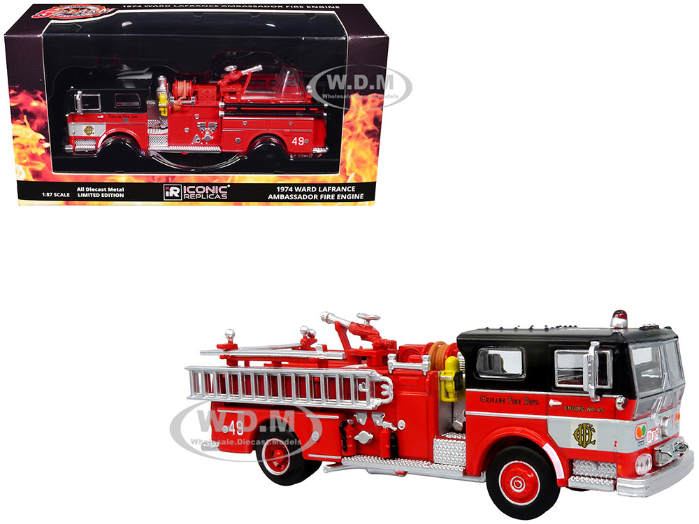 1974 Ward LaFrance Fire Engine "Chicago Fire Department - Engine 49" Red with Black Top "5 Alarm" Series Limited Edition 1/87 (HO) Diecast Model by Iconic Replicas diecast model