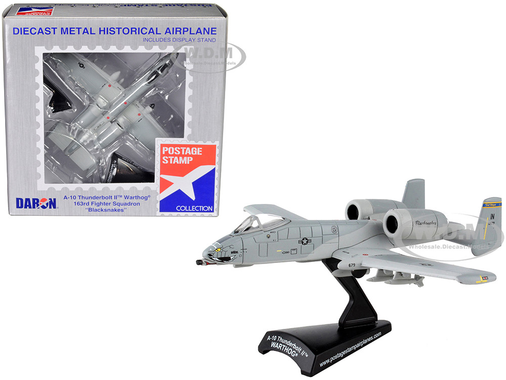 Fairchild Republic A-10 Thunderbolt II Warthog Aircraft "163rd Fighter Squadron, Blacksnakes" United States Air Force 1/140 Diecast Model Airplane by Postage Stamp diecast model
