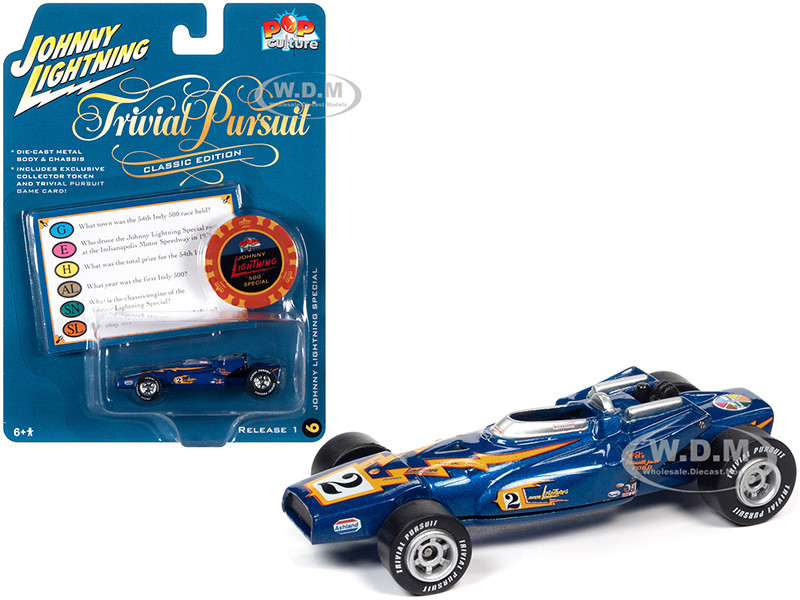 Johnny Lightning Special Blue Metallic with Poker Chip (Collector Token) and Game Card "Trivial Pursuit" "Pop Culture" Series 1/64 Diecast Model Car by Johnny Lightning diecast model