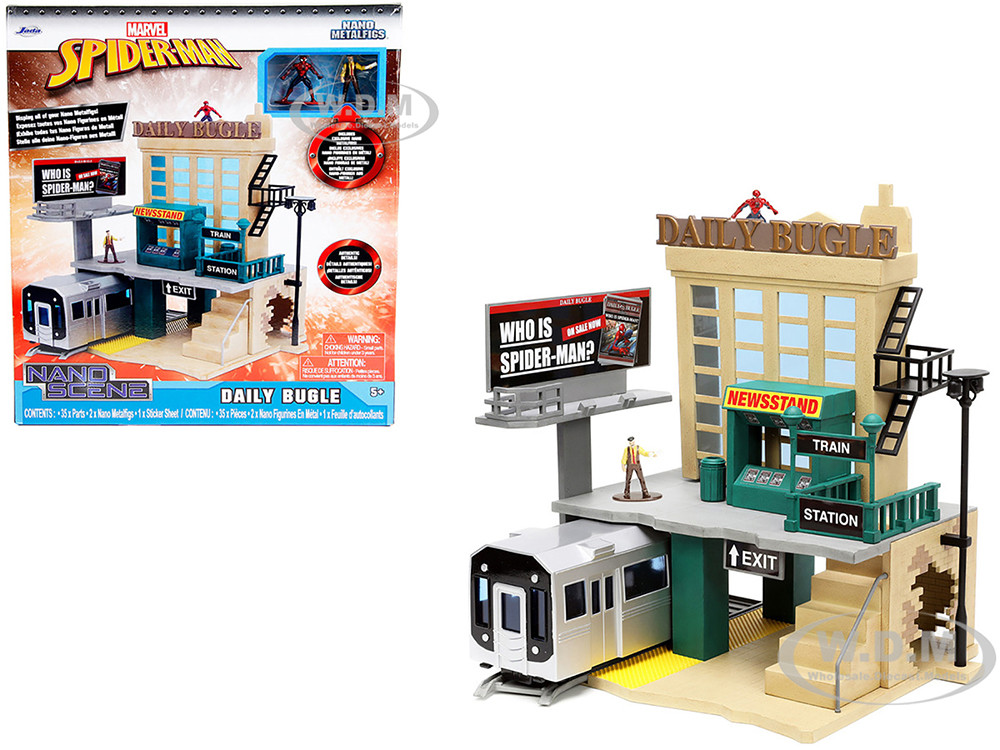 "Daily Bugle" and Subway Diorama Set with Spider-Man and J. Jonah Jameson Diecast Figures "Marvel's Spider-Man" "Nano Scene" Series Models by Jada diecast model