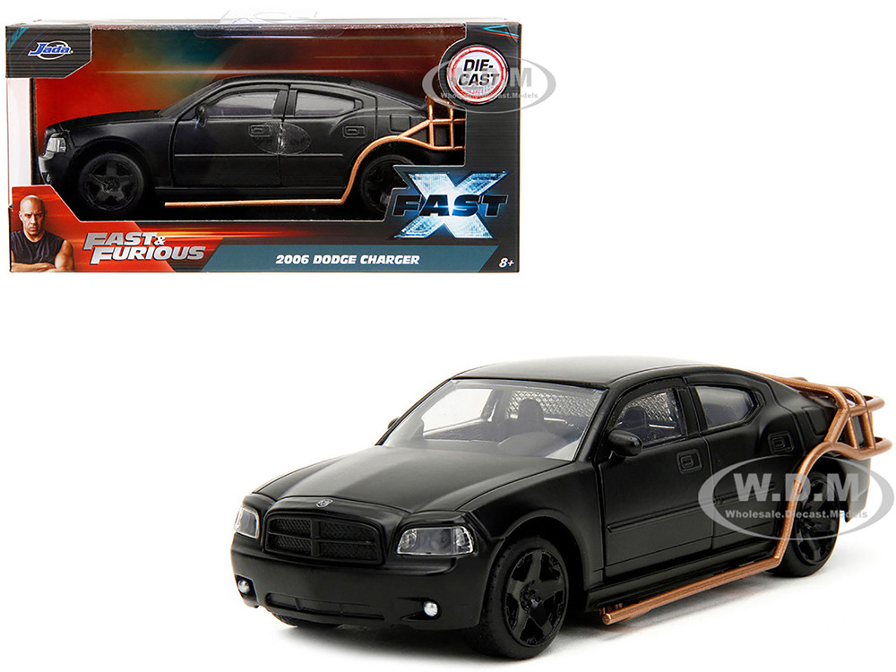 2006 Dodge Charger Matt Black with Outer Cage "Fast & Furious" Series 1/32 Diecast Model Car by Jada diecast model