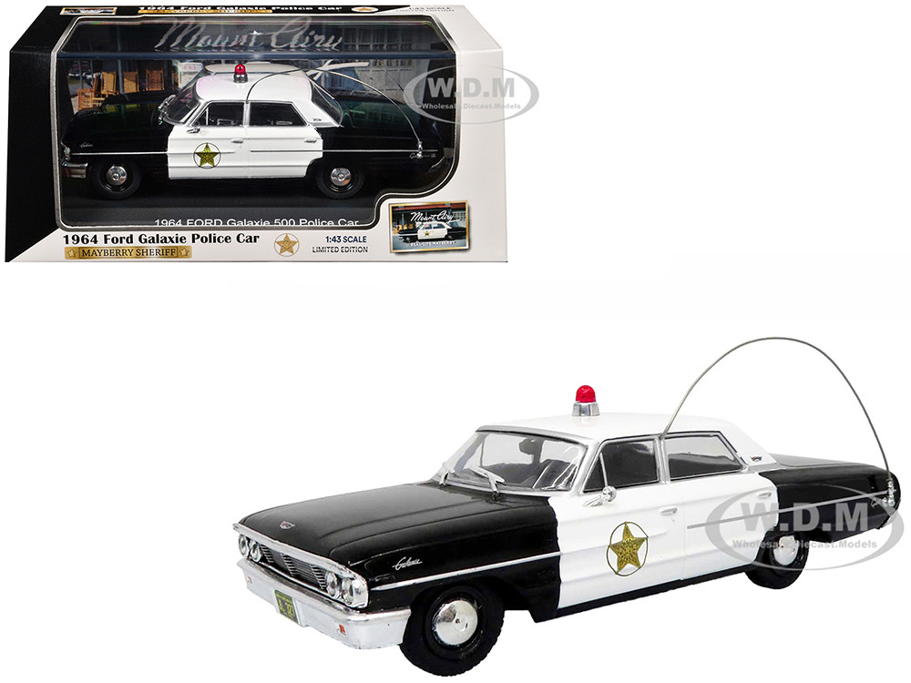 1964 Ford Galaxie 500 Police Car "Mount Airy Mayberry Sheriff" Black and White 1/43 Diecast Model by Iconic Replicas diecast model