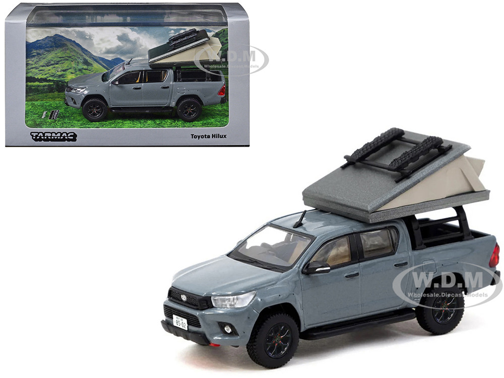 Toyota Hilux Pickup Truck RHD (Right Hand Drive) Gray with Camping Equipment "Road64" Series 1/64 Diecast Model Car by Tarmac Works diecast model