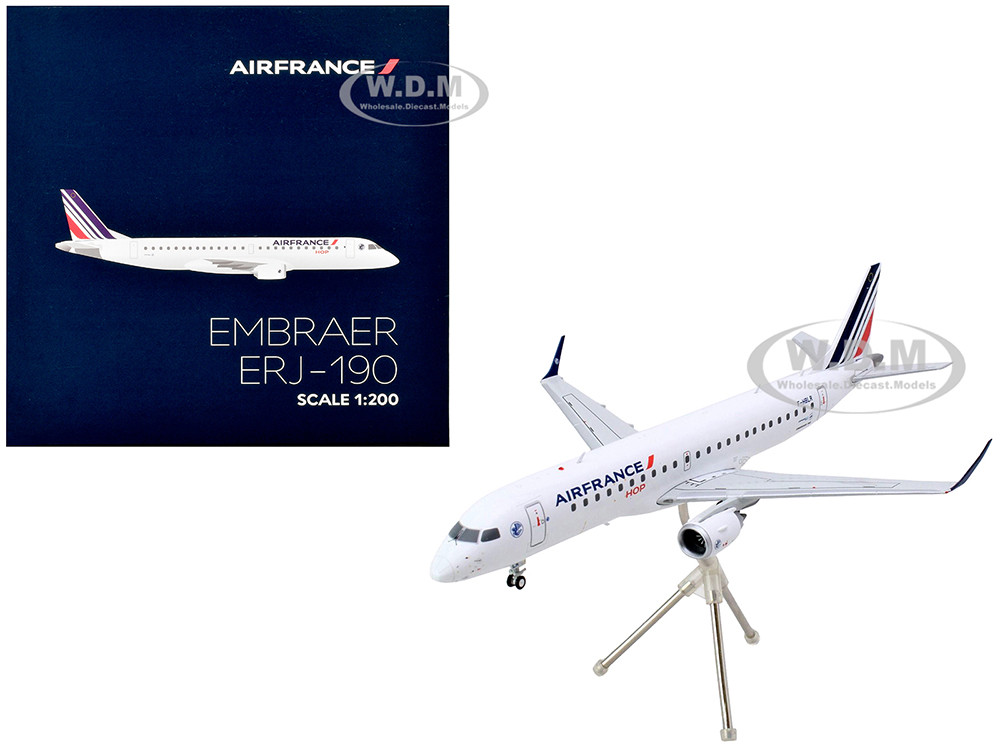 Embraer ERJ-190 Commercial Aircraft "Air France Hop" (F-HBLN) White with Striped Tail "Gemini 200" Series 1/200 Diecast Model Airplane by GeminiJets diecast model