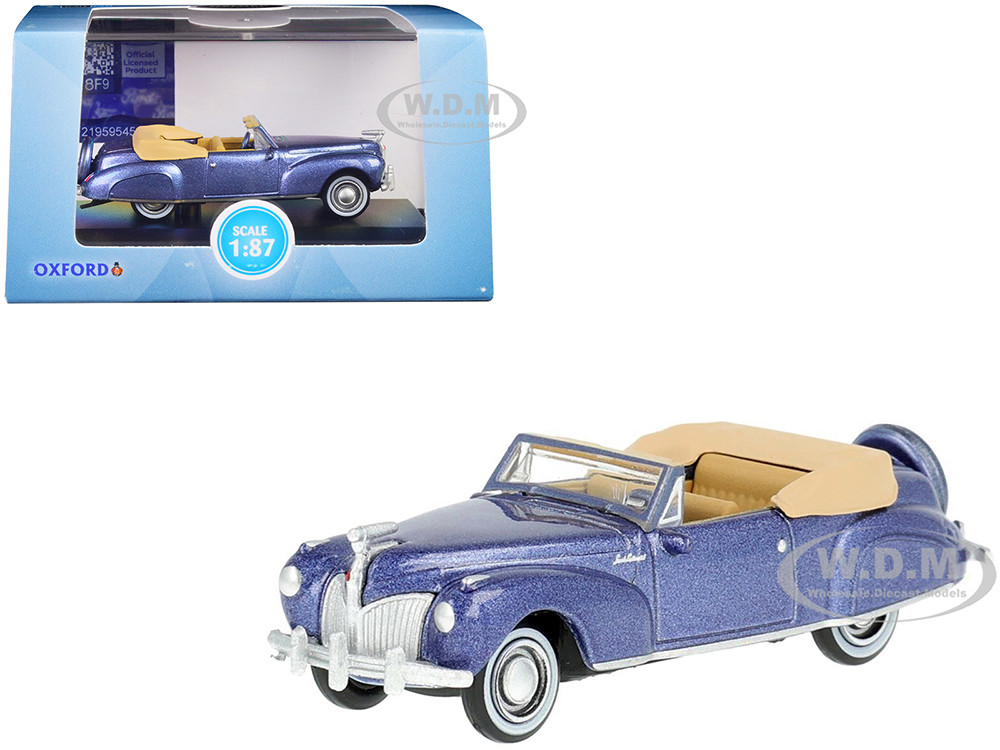 1941 Lincoln Continental Convertible Darian Blue Metallic with Tan Interior 1/87 (HO) Scale Diecast Model Car by Oxford Diecast diecast model