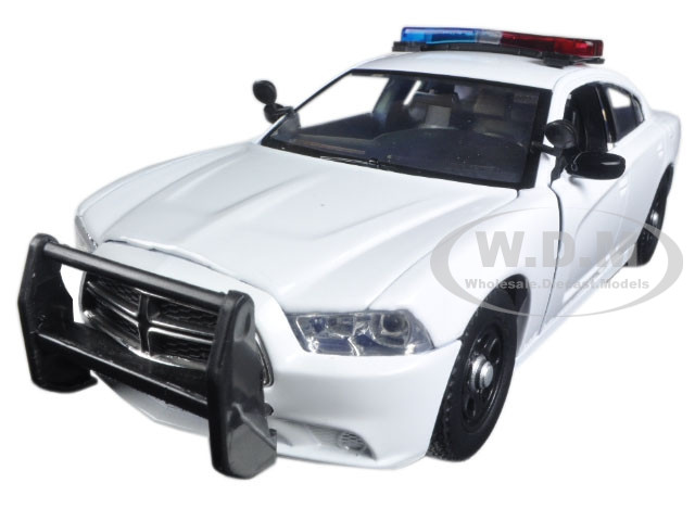 2011 Dodge Charger Pursuit Police Car White with Flashing Light Bar, Front and Rear Lights and 2 Sounds 1/24 Diecast Model Car by Motormax diecast model