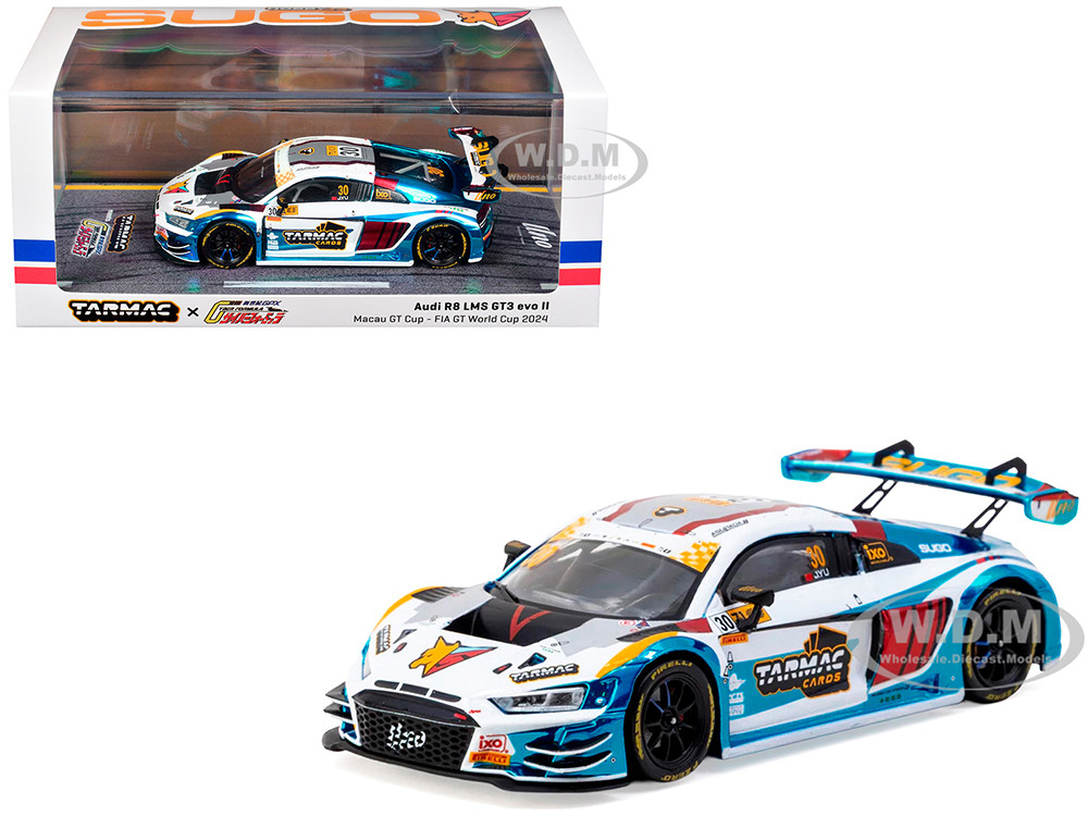 Audi R8 LMS GT3 evo II #30 James Yu "Uno Racing Team" "Macau GT Cup - FIA GT World Cup" (2024) with A4 Poster "Hobby43" Series 1/43 Diecast Model Car by Tarmac Works diecast model