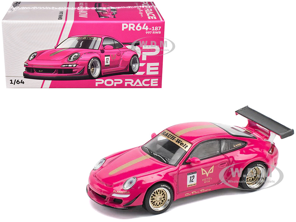 RWB 997 #12 "Hotel Ava" Pink Metallic 1/64 Diecast Model Car by Pop Race diecast model