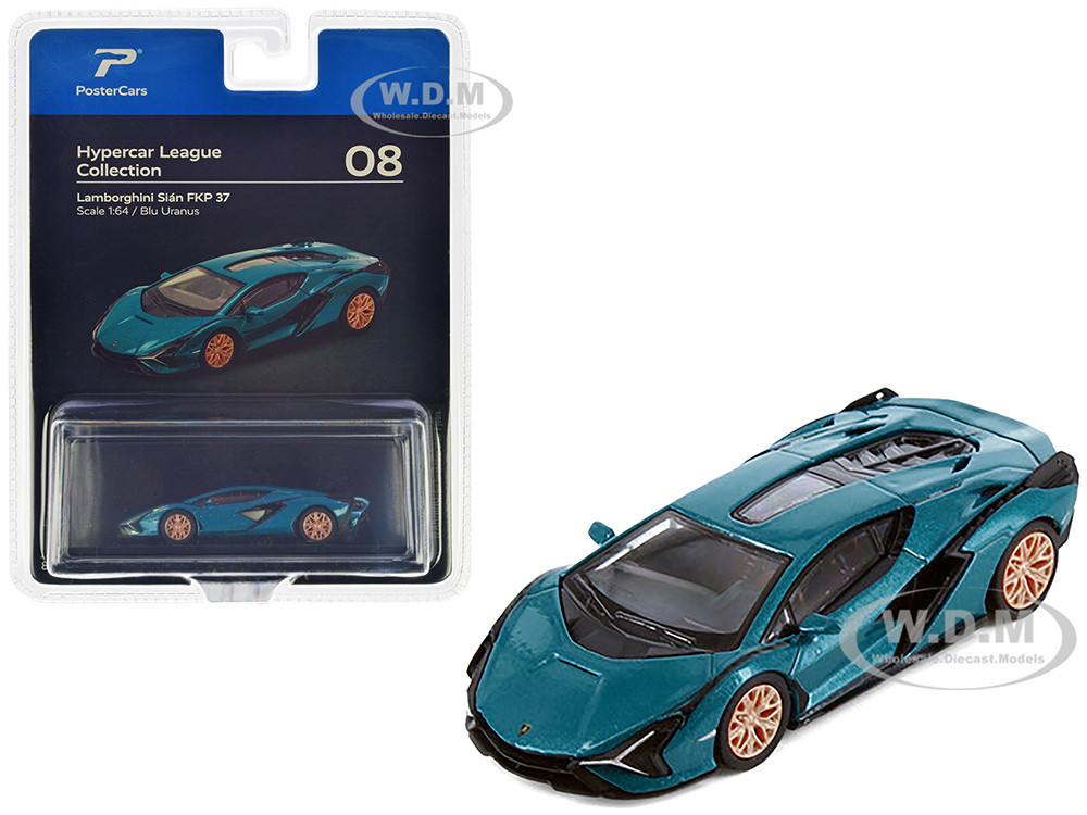 Lamborghini Sian FKP 37 Blu Uranus Blue Metallic "Hypercar League Collection" 1/64 Diecast Model Car by PosterCars diecast model