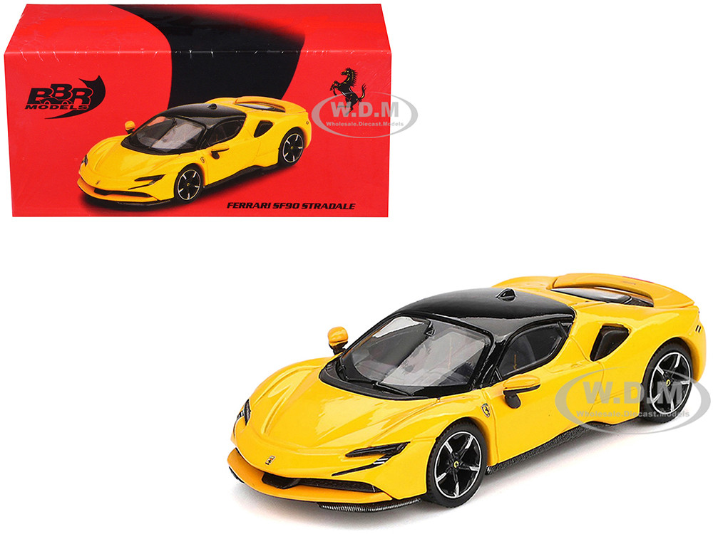 Ferrari SF90 Giallo Modena Yellow with Black Top 1/64 Diecast Model Car by BBR diecast model