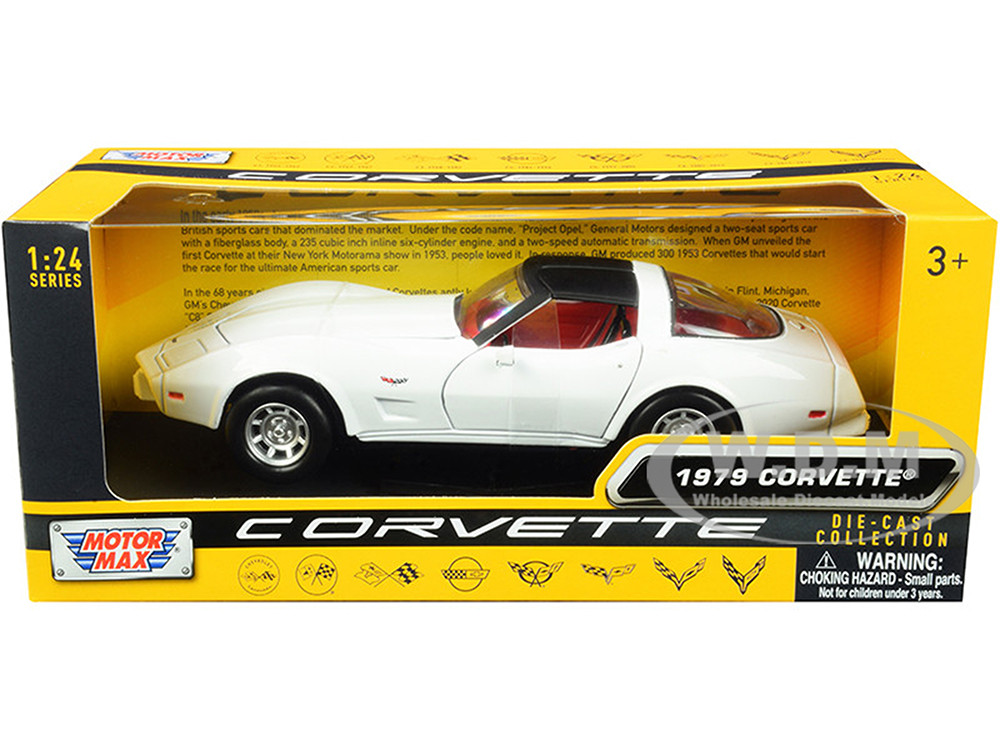 1979 Chevrolet Corvette C3 White with Black Top and Red Interior "History of Corvette" Series 1/24 Diecast Model Car by Motormax diecast model