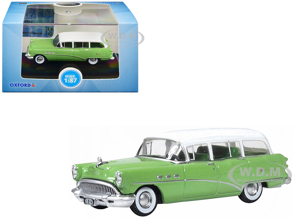 1954 Buick Century Estate Wagon Willow Green and White 1/87 (HO) Scale Diecast Model Car by Oxford Diecast diecast model