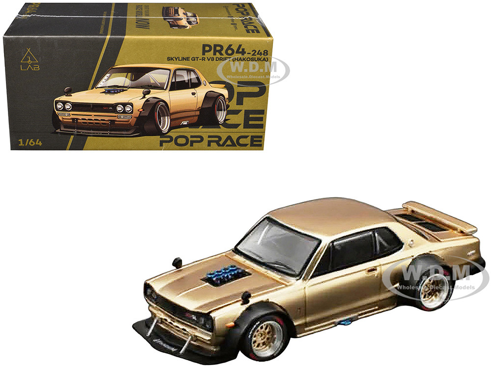 Skyline GT-R V8 Drift "Hakosuka" RHD (Right Hand Drive) Gold Metallic 1/64 Diecast Model Car by Pop Race diecast model