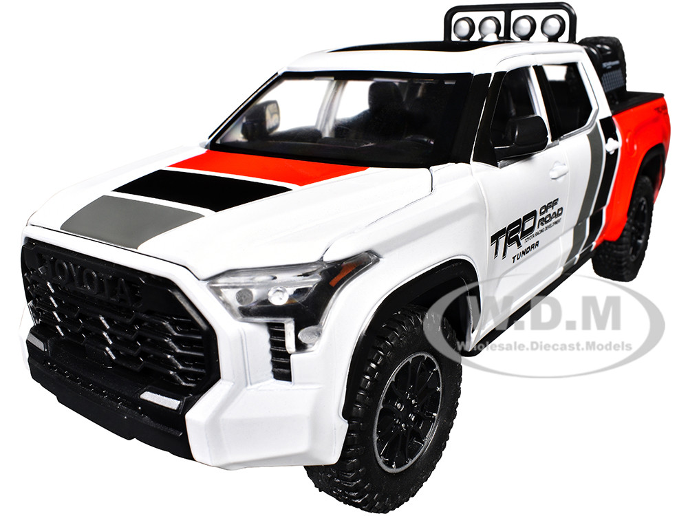 2023 Toyota Tundra TRD 4x4 Pickup Truck White and Red with Black and Gray Stripes with Sunroof and Wheel Rack Limited Edition to 2400 pieces Worldwide 1/24 Diecast Model Car diecast model