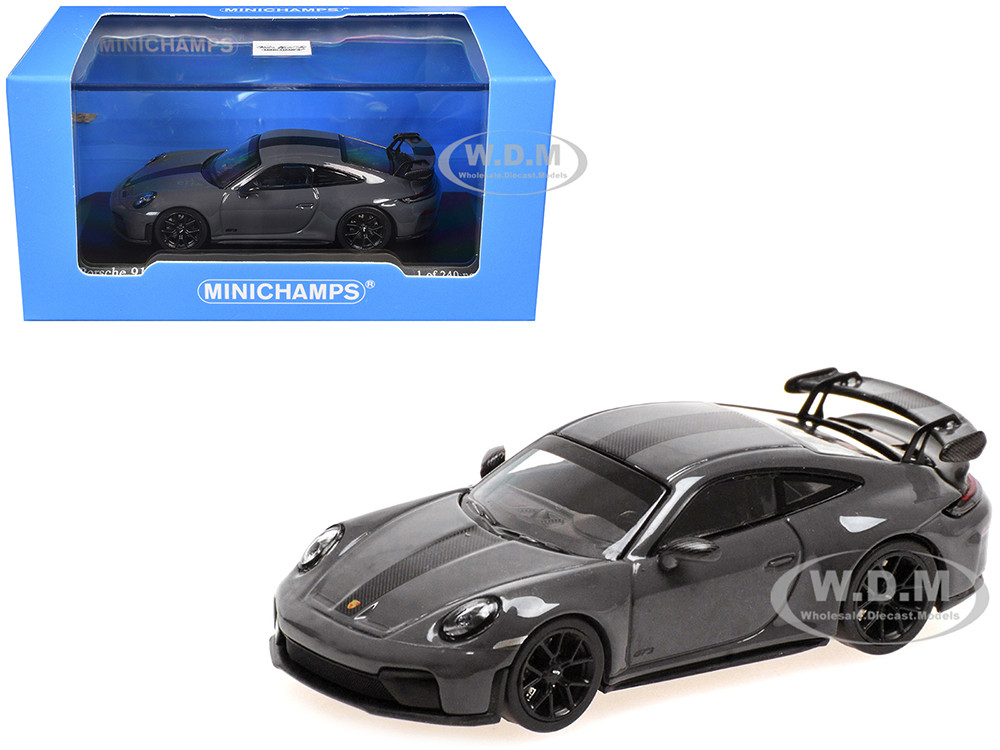 2025 Porsche 911 (992.2) GT3 Weissach Package Gray with Carbon Stripe Limited Edition to 240 pieces Worldwide 1/64 Diecast Model Car by Minichamps diecast model