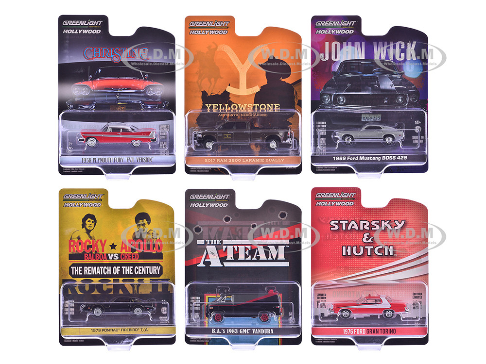 "Hollywood Greatest Hits" (2024) Set of 6 pieces 1/64 Diecast Model Cars by Greenlight diecast model