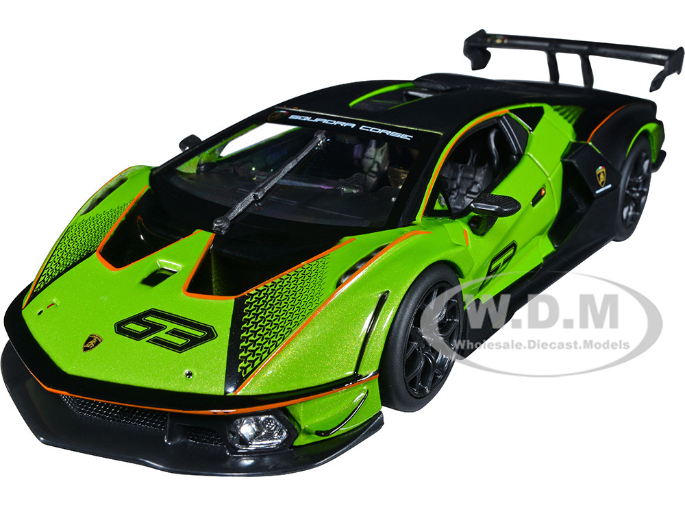 Lamborghini Essenza SCV12 #63 Green Metallic and Black "Squadra Corse" "Race" Series 1/24 Diecast Model Car by Bburago diecast model