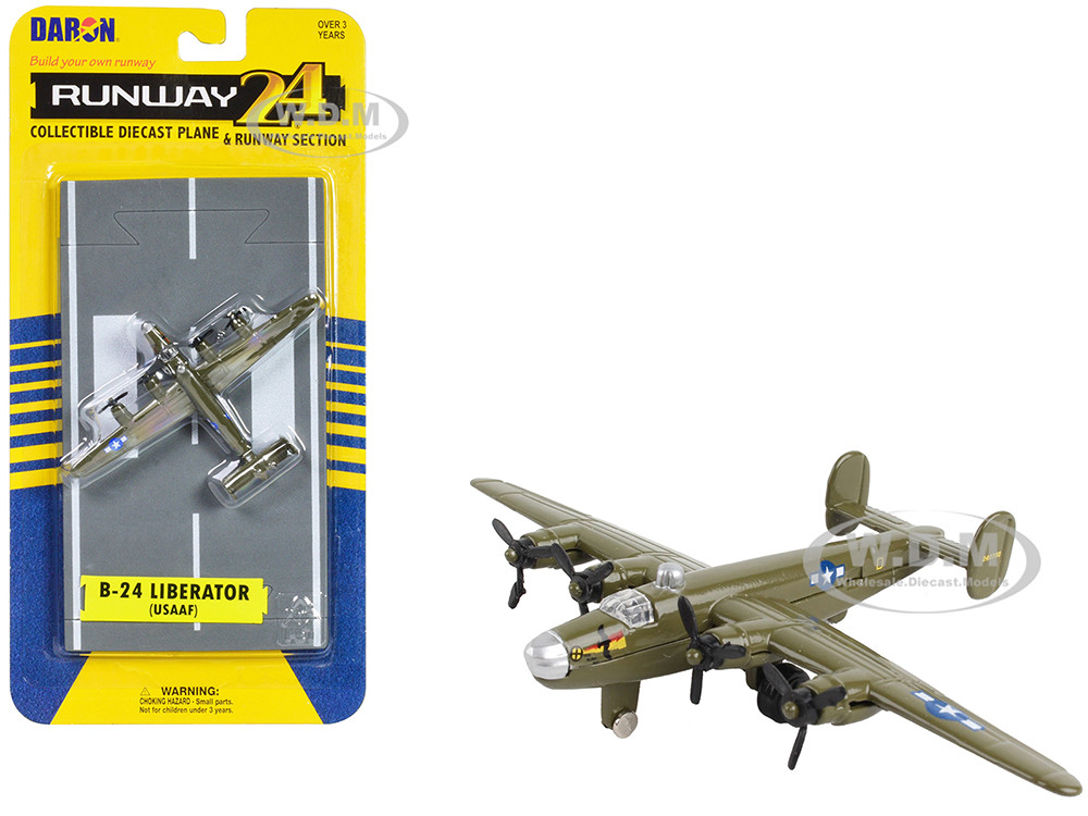 Consolidated B-24 Liberator Bomber Aircraft Olive Drab "United States Army Air Force" with Runway Section Diecast Model Airplane by Runway24 diecast model