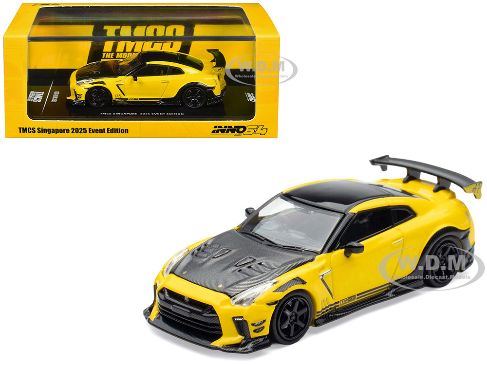 Nissan GT-R (R35) RHD (Right Hand Drive) Yellow with Carbon Hood and Black Top "The Model Car Show Singapore 2025 Event Edition" 1/64 Diecast Model Car by Inno Models diecast model