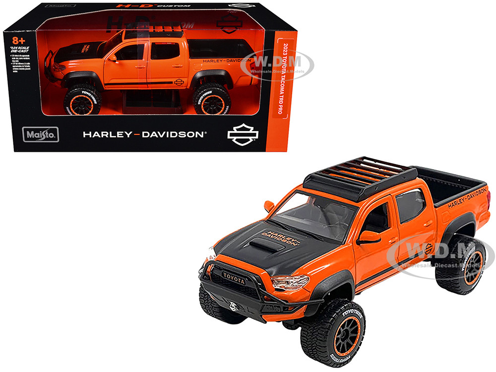 2023 Toyota Tacoma TRD Pro Pickup Truck "Harley Davidson" Orange and Black with Roof Rack "H-D Custom" Series 1/24 Diecast Model Car by Maisto diecast model