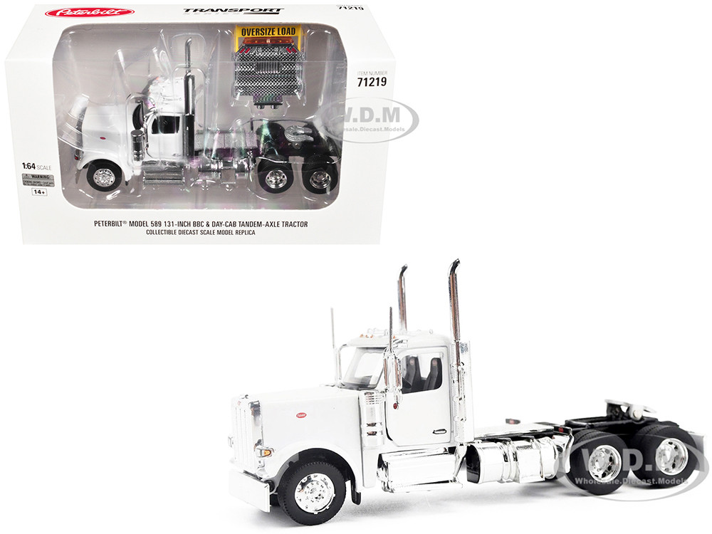 Peterbilt 589 Tandem-Axle Legendary Package Truck Tractor with 58" Sleeper White "Transport Series" 1/64 Diecast Model by Diecast Masters diecast model