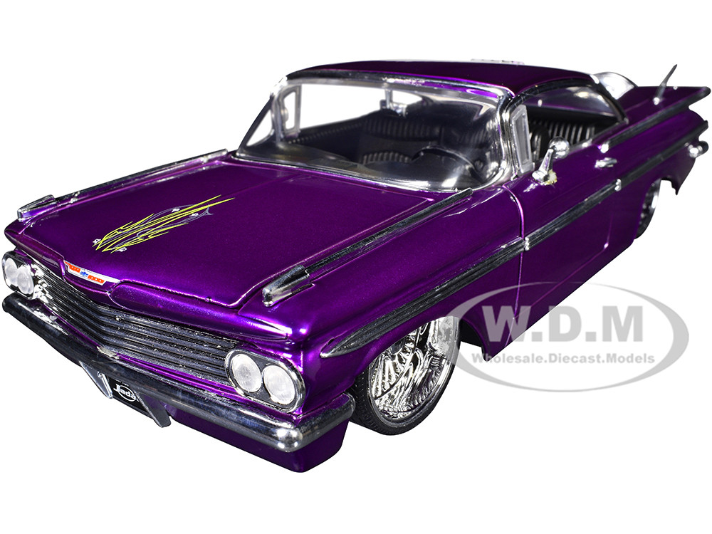 1959 Chevrolet Impala Lowrider Candy Purple with DUB Wire Wheels "Street Low" Series 1/24 Diecast Model Car by Jada diecast model