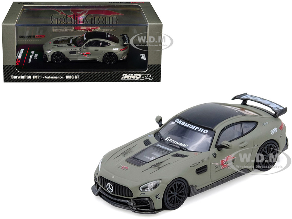 DarwinPRO iMP-Performance AMG GT "Goblin Group" Matt Green with Black Top 1/64 Diecast Model Car by Inno Models diecast model