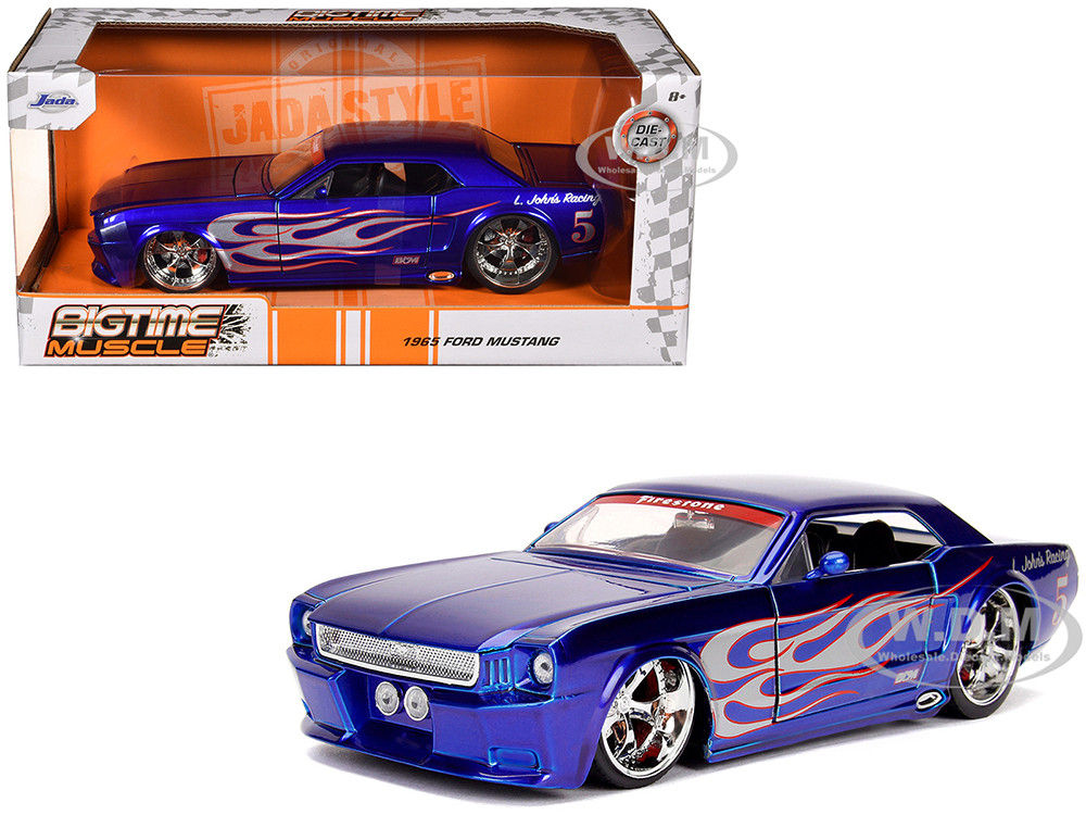 1965 Ford Mustang #5 "L. John's Racing" Candy Blue with Flame Graphics "Bigtime Muscle" Series 1/24 Diecast Model Car by Jada diecast model