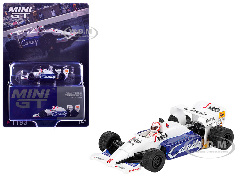 Toleman TG184 #20 Johnny Cecotto Formula One F1 "Monaco GP" (1984) with Driver Figure Limited Edition 1/64 Diecast Model Car by Mini GT diecast model