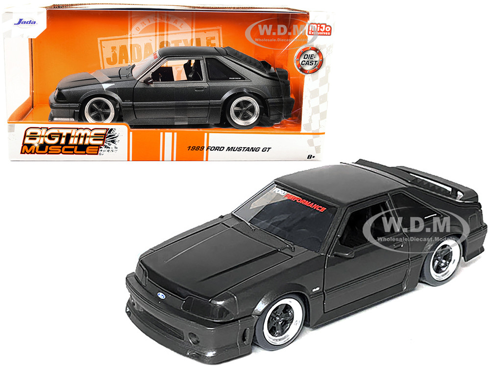 1989 Ford Mustang GT 5.0 Matt Black Metallic with Matt Black Hood "Bigtime Muscle" Series 1/24 Series Diecast Model Car by Jada diecast model