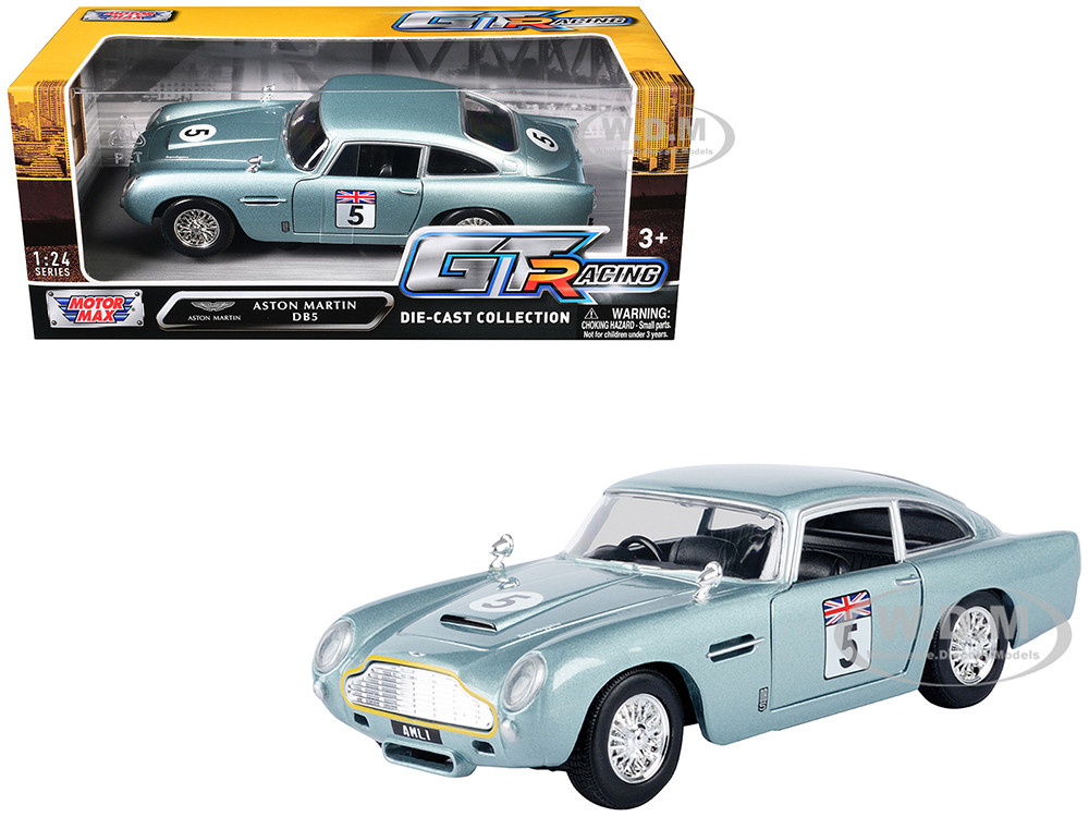 Aston Martin DB5 RHD (Right Hand Drive) #5 Light Blue Metallic "GT Racing" Series 1/24 Diecast Model Car by Motormax diecast model
