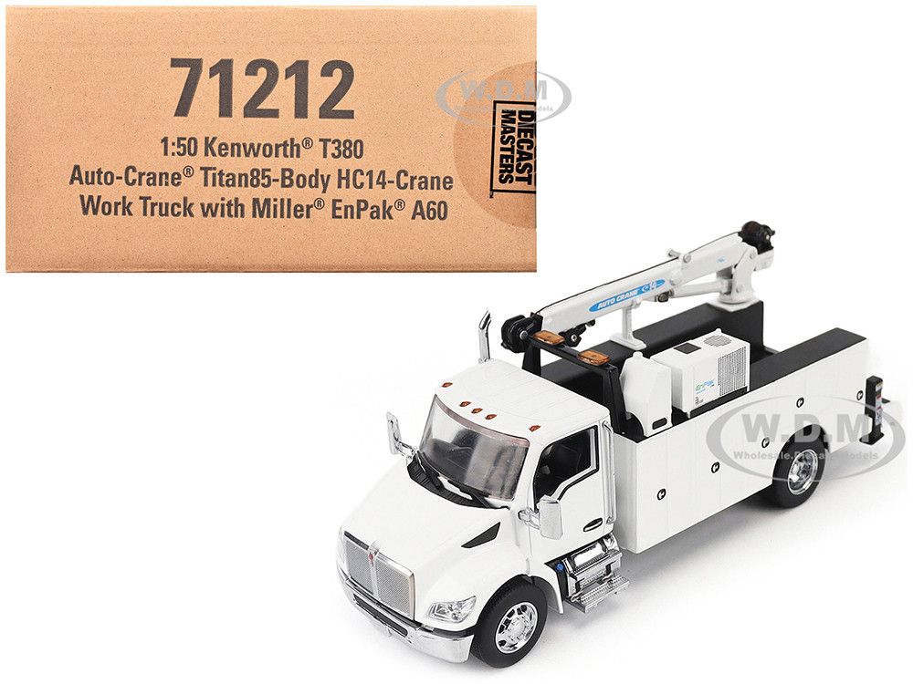 Kenworth T380 Auto-Crane Titan 85-Body HC14-Crane Work Truck with Miller EnPak White "Transport Series" 1/50 Diecast Model by Diecast Masters diecast model