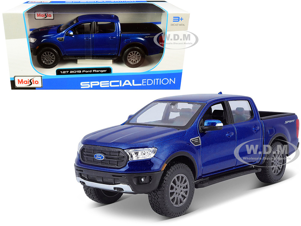 2019 Ford Ranger Lariat Sport Pickup Truck Dark Blue Metallic 1/27 Diecast Model Car by Maisto diecast model