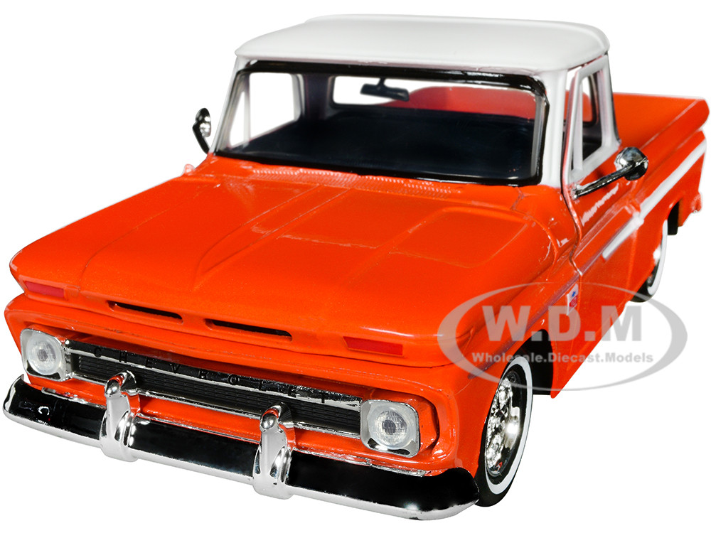 1966 Chevrolet C10 Fleetside Pickup Truck Lowrider Orange Metallic with White Top "Get Low" Series 1/24 Diecast Model Car by Motormax diecast model
