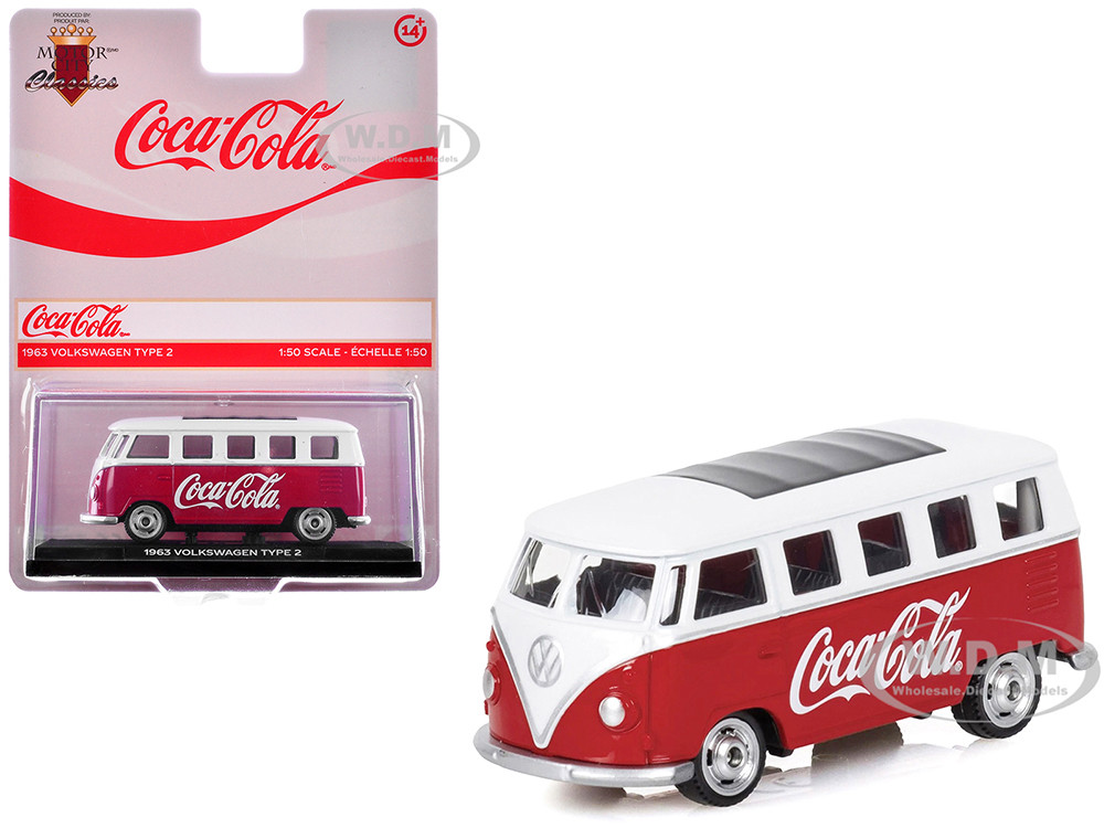 1963 Volkswagen Type 2 Van "Coca-Cola" Red and White 1/50 Diecast Model by Motor City Classics diecast model