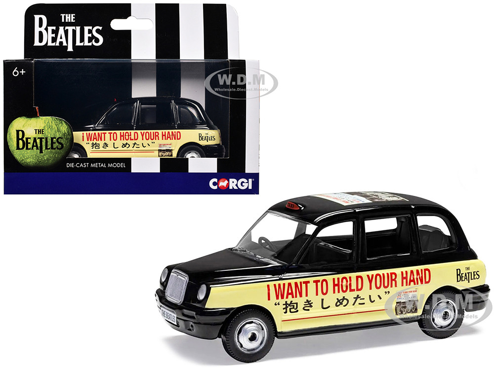 The Beatles London Taxi RHD (Right Hand Drive) "I Want To Hold Your Hand" Black and Cream with Graphics Diecast Model Car by Corgi diecast model
