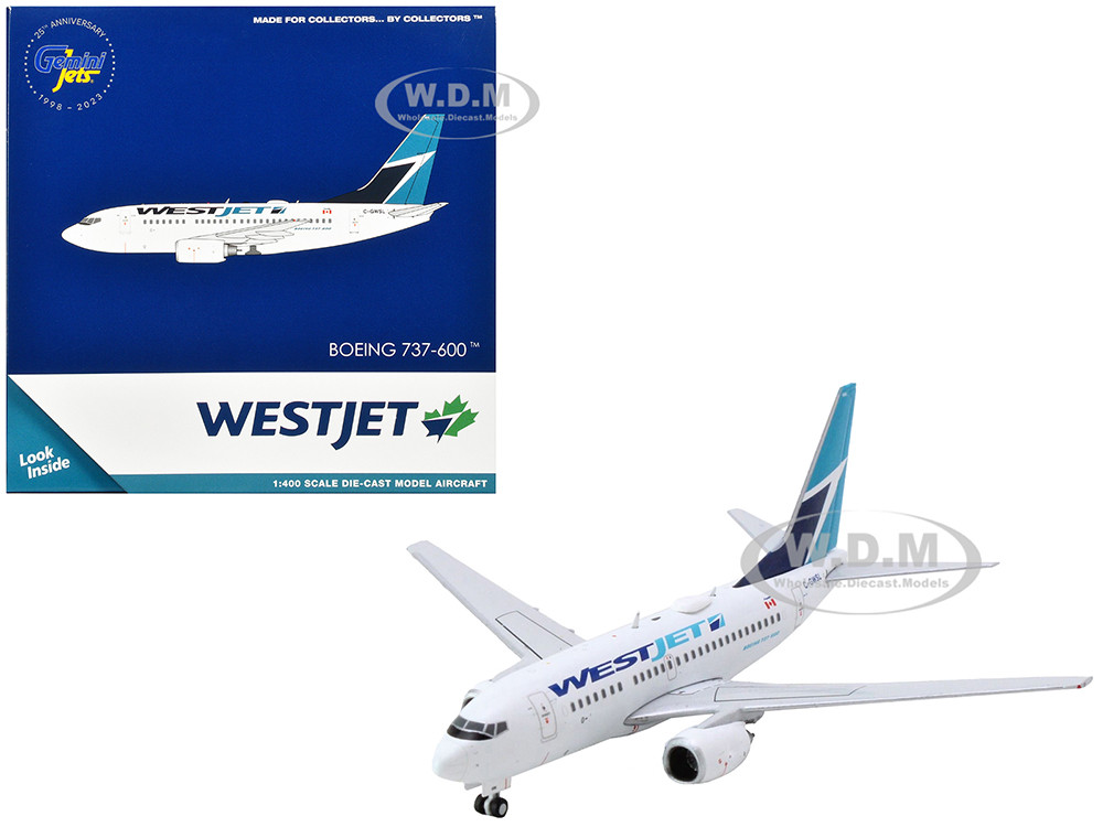 Boeing 737-600 Commercial Aircraft "Westjet Airlines" (C-GWSL) White with Blue Tail 1/400 Diecast Model Airplane by GeminiJets diecast model